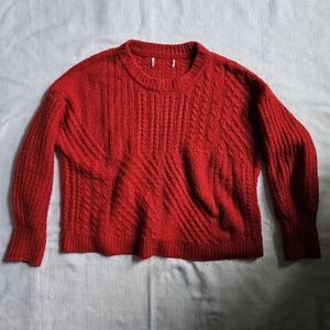 Cozy Red Cable Knit Sweater Holidays